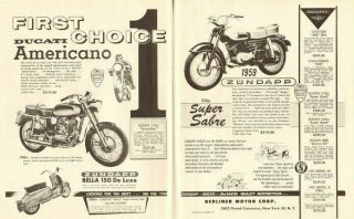 1959 Ducati / Zundapp / J - Be Sachs Berliner 2 - Page Vintage Motorcycle Ad