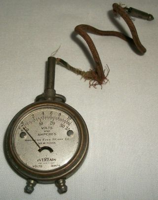 Vintage Eveready Volts And Amperes Meter Gauge American Ever Ready Co