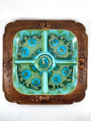 Vintage Treasure Craft Divided Serving Platter/tray/dish - Blue/green - Mcm