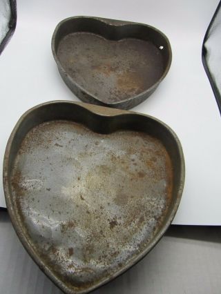 2 Vintage Heart Shape Tin Cake Pan Molds