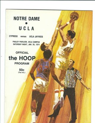 Ucla Bruins Vs Notre Dame Fighting Irish January 26 1974 Basketball Program (b)