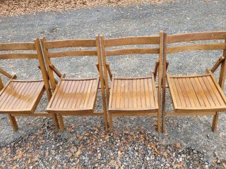 4 Vintage Mid Century Modern Wooden Slat Folding Chairs Wood