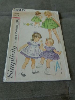 Dress Panties Pinafore Easter Simplicity Sewing Pattern 3807 Girls 1/2 Vtg 60 