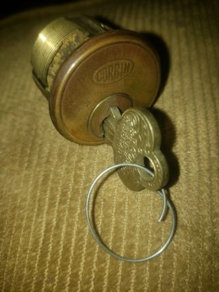 Vintage Corbin Brass Cylinder Deadbolt Door Lock With Decoative Key