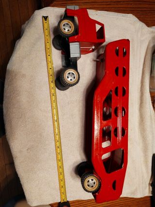 Vintage Tonka Semi Truck Car Hauler Trailer Pressed Steel Toy 28 In Long