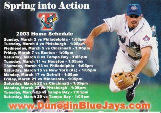 Roy Halladay On Back Of 2003 Toronto Blue Jays Spring Training Schedule
