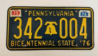 1976 Pennsylvania License Plate Tag Number 342004 Vintage Pa Bicentennial