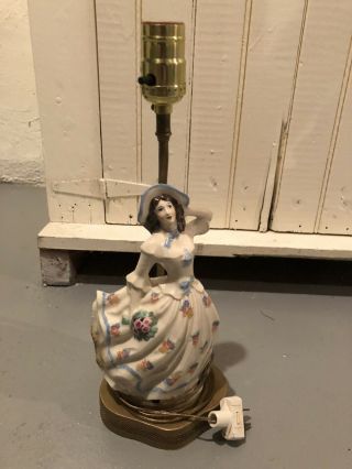 Vintage Antique Figural Lamp Porcelain Ceramic Woman Victorian Lady