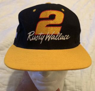 Vintage 90s Rusty Wallace 2 Nascar Racing Hat Cap Snapback Nutmeg Mills