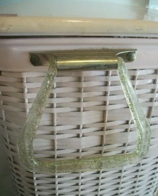 Vintage Clothes Hamper Pearl Wick Laundry Gold Flake Handles Bakelite Wicker 2