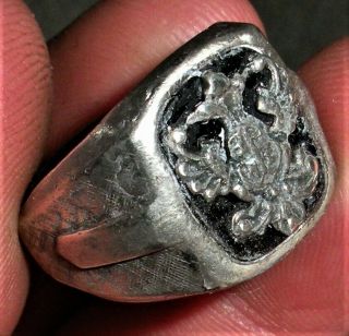 Antique C.  1900 Imperial Russian Double Head Eagle Onyx Sterling Silver Ring Vafo