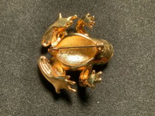 Vintage Gold Tone,  Green & Black Enamel Frog heavy Brooch Pin 3