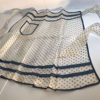 Vintage Sheer Flocked Dots Apron,  Half Waist Tieback,  Front Pocket