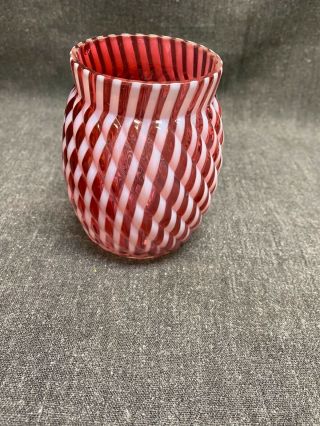 Antique Vintage Cranberry Opalescent Glass Jar 1 Of 2