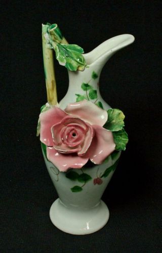 Vintage Capodimonte Pink Rose Porcelain Bud Vase Made In Italy