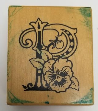 Retired Vintage Psx Rubber Stamp Monogram Letter P Botanical Flowers - F - 1115