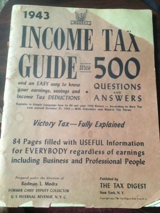 Modra’s Vintage 1943 Income Tax Guide Book Victory Tax Fully Explained Wwii Ww2