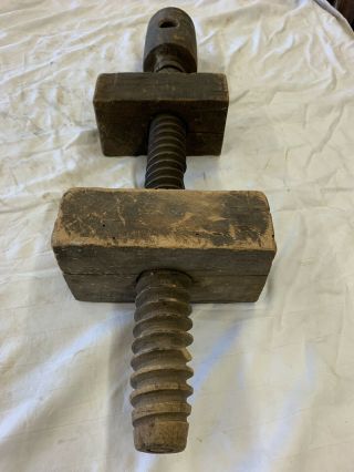 ANTIQUE PRIMITIVE Leg Vice all Wood Threaded Screw Assembly 24” X 2” 2