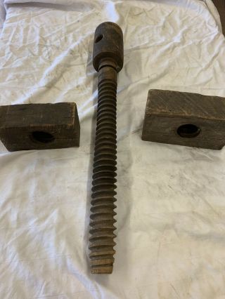 ANTIQUE PRIMITIVE Leg Vice all Wood Threaded Screw Assembly 24” X 2” 3