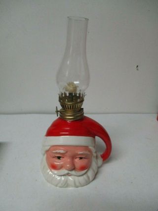 Vintage Ceramic Santa Claus Head Christmas Oil Lamp