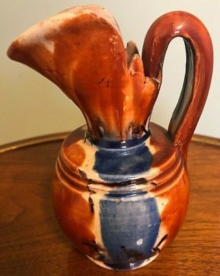 Vintage Mexican Dripware Pottery Sawtooth Pitcher 5 Inch Handmade Oaxaca Mexico