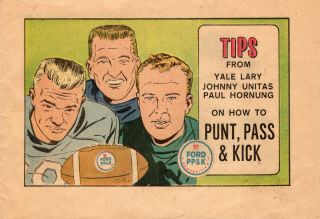 1962 Paul Horning Johnny Unitas Ford Promo Tips Punt,  Pass,  Kick Booklet / Jfk