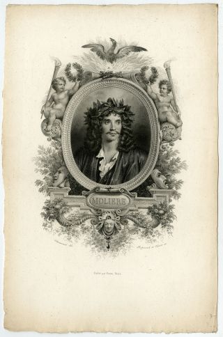 Antique Print - Jean Baptiste Poquelin - Playwright - Chenavard - Hopwood - Ca.  1840