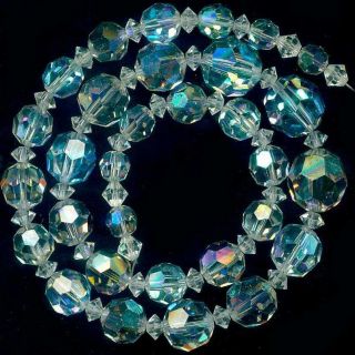 Beads Swarovski Cut Austrian Crystal Ab Flash Clear Faceted 6 - 12mm 19 " Vintage