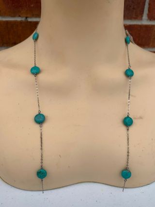 Vintage Navajo Native Turquoise Stone Sterling Silver Estate Necklace