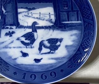 1969 Royal Copenhagen 7” Plate In The Old Farmyard Ducks Vintage Blue