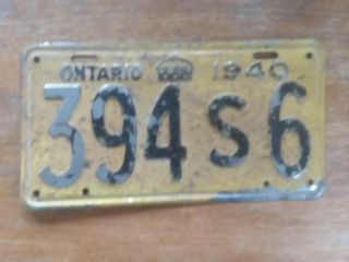 Vintage 1940 Ontario License Plate - 394 S 6