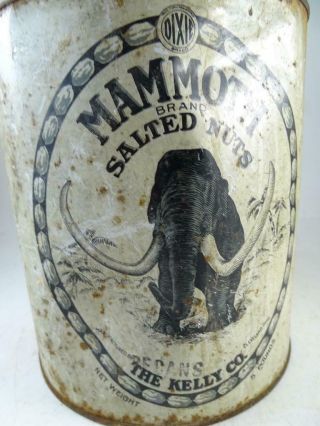 Antique Advertising Tin Can Canister Mammoth Salted Nuts Kelly Cleveland OH Vtg 2