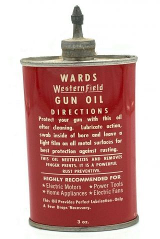 Vintage Antique WesternField Montgomery Wards Ward ' s Gun Oil Can Tin 2