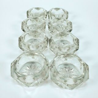 8 Vintage Cut Glass Octagon Shape Open Salt Cellars / Dips