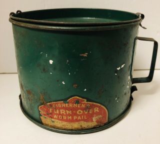 Vtg Worm Pail Metal Fishing Bait Bucket Can Double Ended Cripe Equipment Indiana