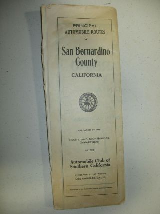 Early Automobile Club Southern California Map Of San Bernardino County 1915 - 1930