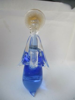 Vintage Venetian Italy Glass Angel 1 Blue W/candleholder From Gumps