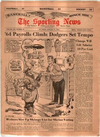The Sporting News Newspaper Jan 11,  1964 