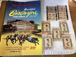 Vintage 1966 Biscayne Dog Racing Program With Tickets