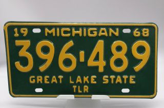 Vintage 1968 Nos Michigan Trailer License Plate Automobile 393 - 489 (253)