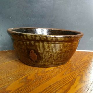 Antique Stoneware Glazed Pottery Green bowl Brown Southern Primitive Easley SC 3