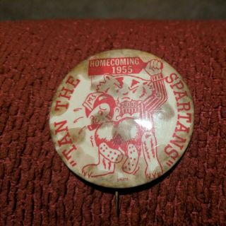 1955 Wisconsin Badgers Homecoming V Michigan State Pin Football Pinback Button