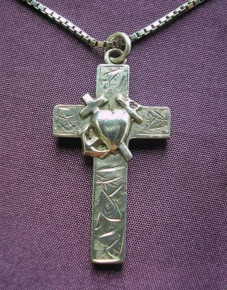 Fine Antique Sterling Silver Faith Hope & Charity Cross Pendant Chester 1907