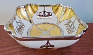 Antique Art Deco Pickard Hand Painted Porcelain Gold & Silver Bowl Artist Marked