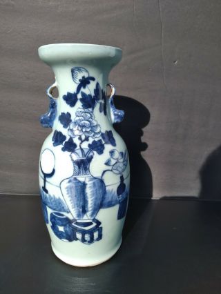 Antique Vintage 9 1/2 " Tall Blue Chinese Pottery Vase Unmarked