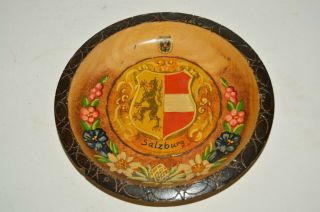 Vintage Salzburg Crest Lion Hand Painted Wooden Wall Hanging Plate Rare