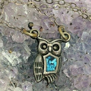 Speidel Vintage Sterling Silver Turquoise Inlay Owl Anklet Or Bracelet 9.  5 "