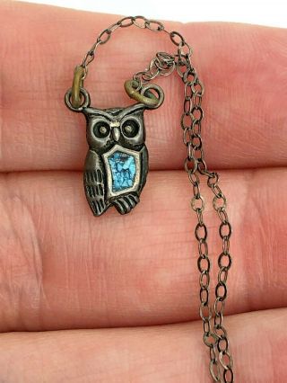 Speidel Vintage Sterling Silver Turquoise Inlay Owl Anklet or Bracelet 9.  5 