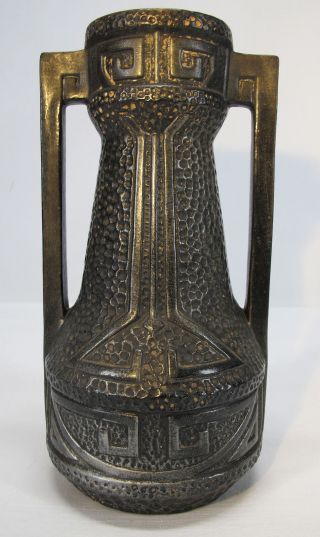 Antique C 1895 Bretby Clanta Vase Egyptian/greek Revival Bronze W/gilt Wash Yqz