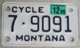 Embossed Montana Motorcycle License Plate 7 - 9091 Flathead Couty 12/99 Tag Cycle